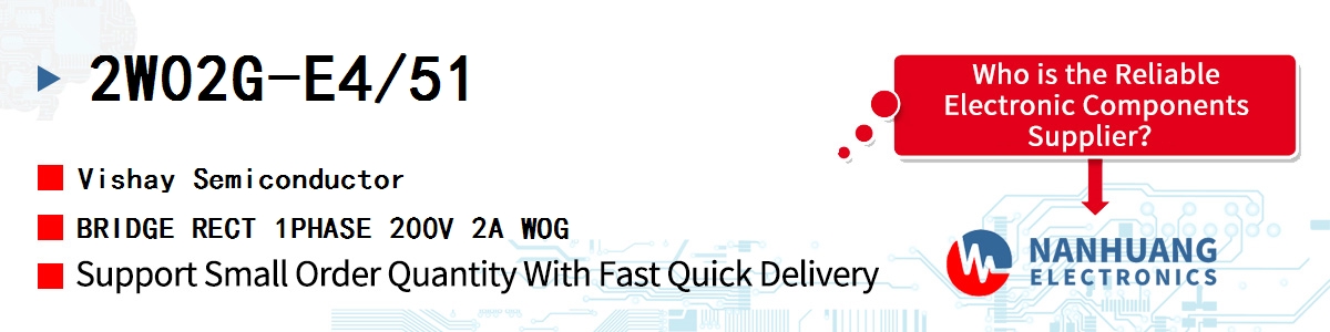 2W02G-E4/51 Vishay BRIDGE RECT 1PHASE 200V 2A WOG