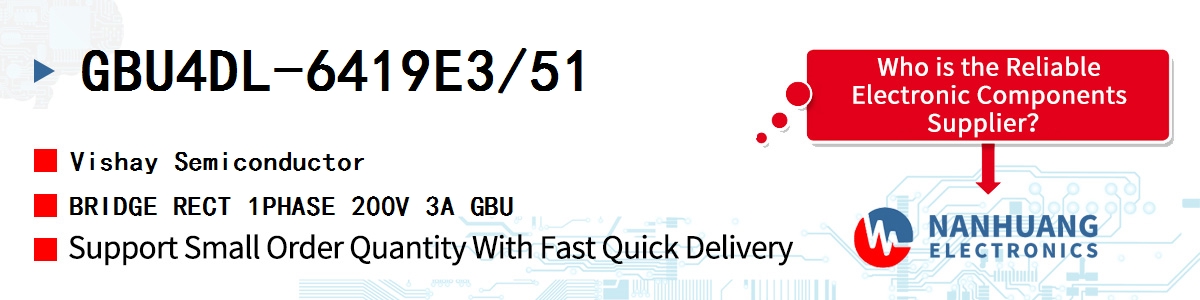 GBU4DL-6419E3/51 Vishay BRIDGE RECT 1PHASE 200V 3A GBU