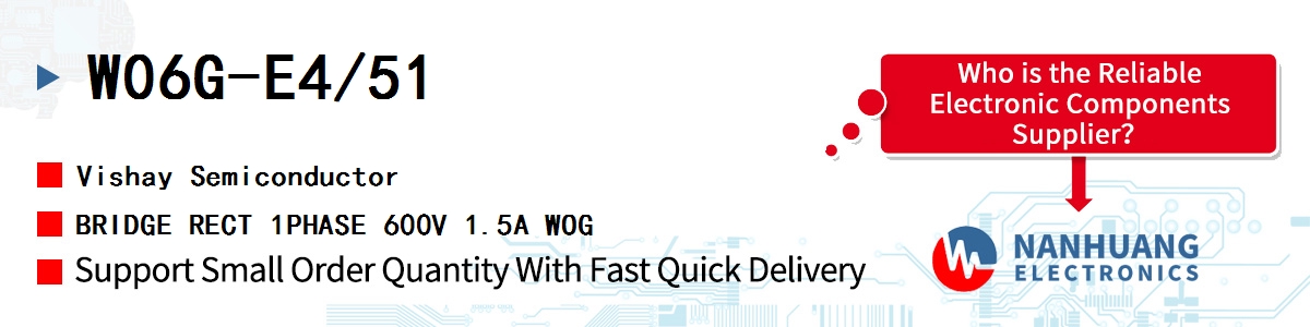 W06G-E4/51 Vishay BRIDGE RECT 1PHASE 600V 1.5A WOG